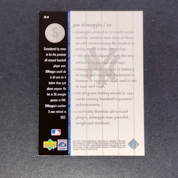 Joe DiMaggio Card - 2000 Upper Deck Yankees Legends - Picture 2 of 2